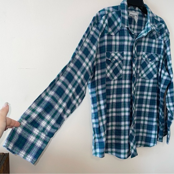 Wrangler Plaid Pearl Snap Cotton Button Up Wrancher Shirt Size XXL - Picture 5 of 8